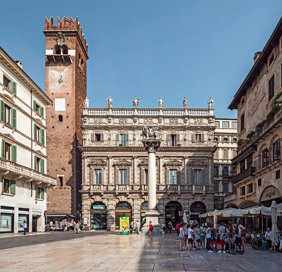 Piazza delle Erbe in Verona with Palazzo Maffei and the Torre dei Lamberti